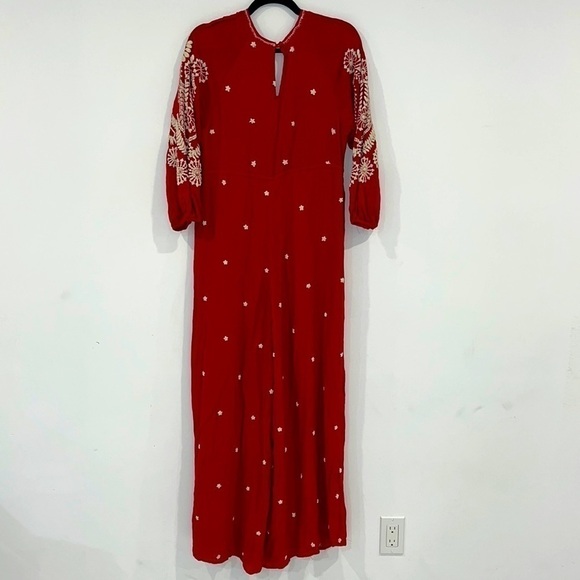 Free People Red Embroidered Romper/Jumpsuit v-neck jumpsuit size XS - Picture 9 of 17